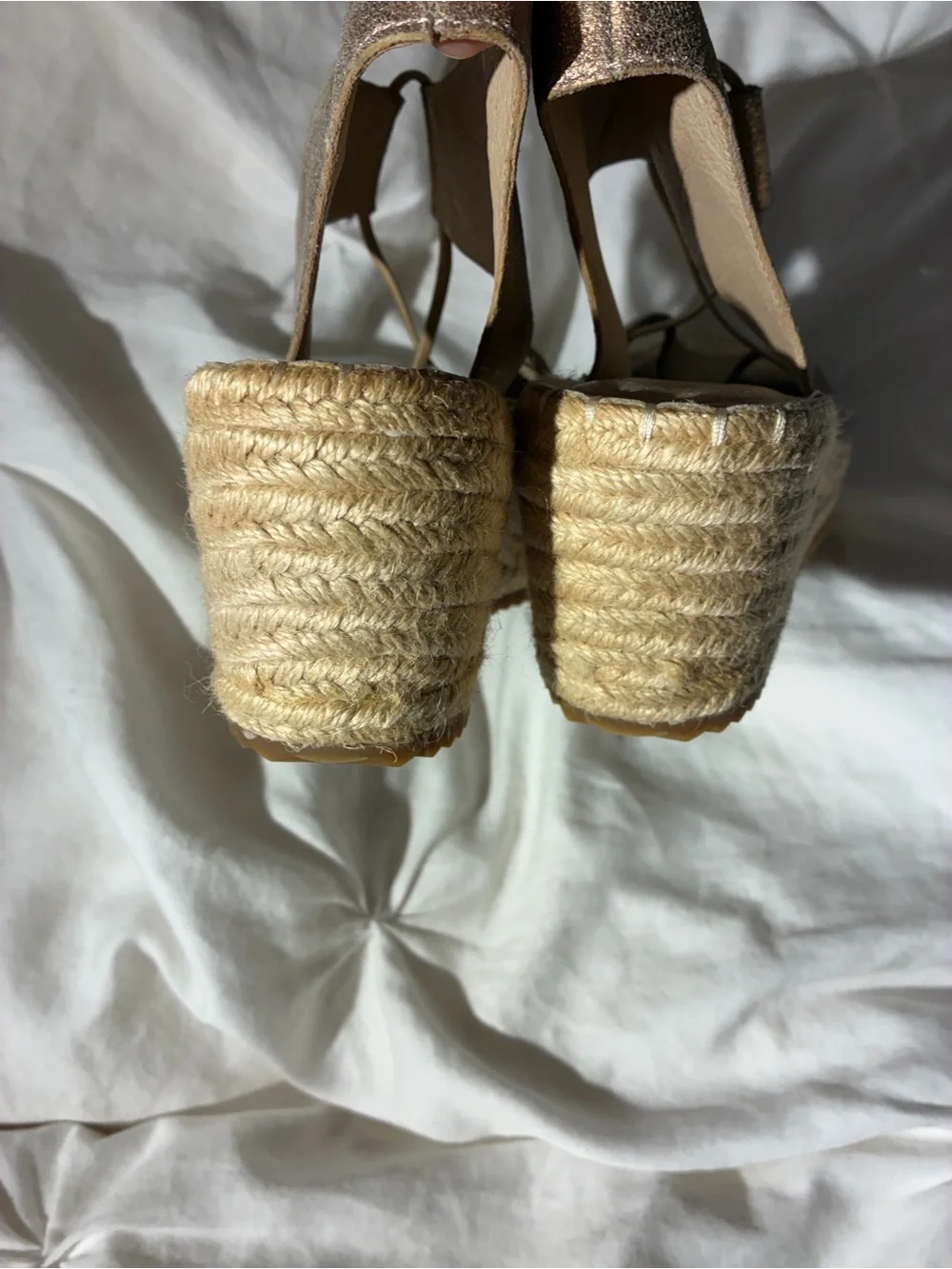Eileen Fisher Metallic Gold leather Espadrille Wedge Slingbacks NWOT 8.5